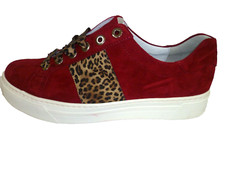 Semler Schnürschuhe Damen Bequeme Plateauschuhe Leder rot/leo 9,5 44 Weite H