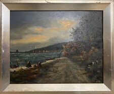 Ölbild Impressionist Boot am Meer Strand Küste Monogramm Maritim 29,2 x 35,7  cm