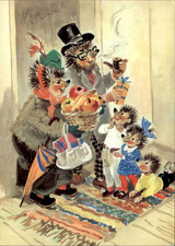 Motivkarte Postkarte Igel Familie Mecki-Family Postcard used, color AK gebraucht