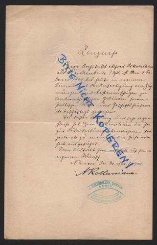 Nauen arbeits zeugnis 1904 - arbeits-zeugnis,