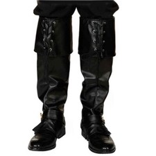 Gamaschen Kunstleder schwarz Kostüm Ritter Pirat Musketier Stiefelstulpen