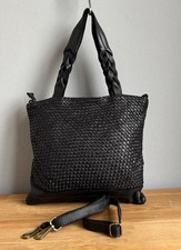 Tasche Schultertasche Handtasche Leder Schwarz Damen Italy Flechttasche