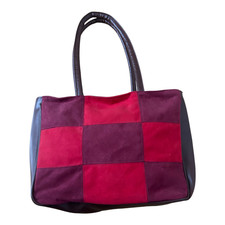 Tasche Wildlederoptik Rot Braun Patchwork Schultertasche Elegant Retro Stil