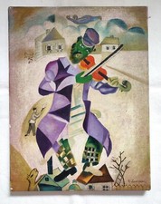 E. LEMASSON THE GREEN VIOLINIST ÖLGEMÄLDE REPRODUKTION HANDSIGNIERT 30,5X40X2CM