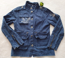 CUT FOR FRIENDS Jacke Gr. M blau Jeansjacke Glitzer Fransen Adler Totenkopf