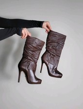 braune Highheel Stiefel Buffalo London frühe 2000er vintage y2k Lederstiefel