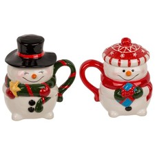 Kaffee Becher mit Deckel Schneemann Keramik Tee Tasse Weihnachten X-Mas Winter