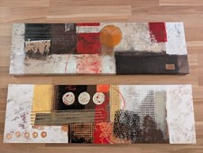 2x abstrakte Acrylbilder auf Leinwand, je ca. 100x 30 x 4 cm, TOP