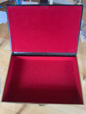 70 er Jh.Schmuck Schatulle Aufbewahrung Kunstleder schwarz roter Stoff 28x19x6,5