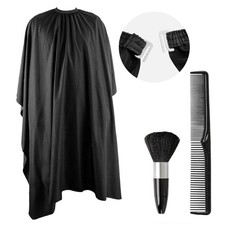 Friseurumhang mit Kamm und Nackenpinsel - Haarschneideumhang - Schwarz -