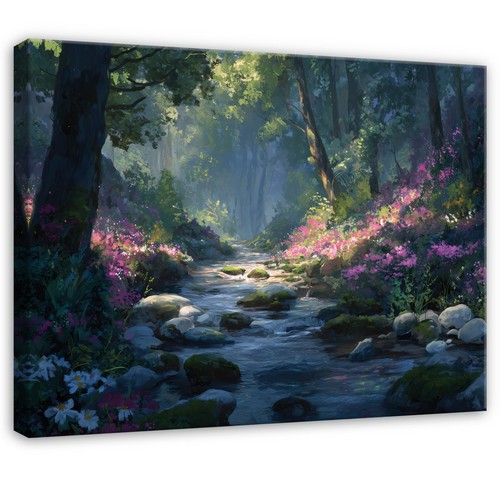 Leinwand wald fluss bäume - leinwand,