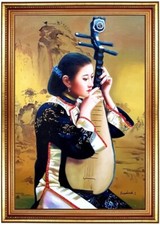 Ölbild Mädchen mit Pipa