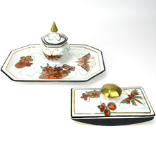 Beyer & Bock Porzellan Schreibset 20er Jahre Art Deco Tintenfass + Löschwiege