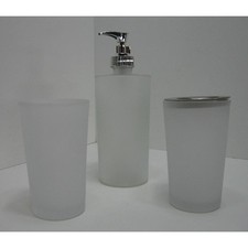 Badezimmer SET Matt Glas 3 Teilig 2x Becher Zahnputzbecher 1x Seifenspender