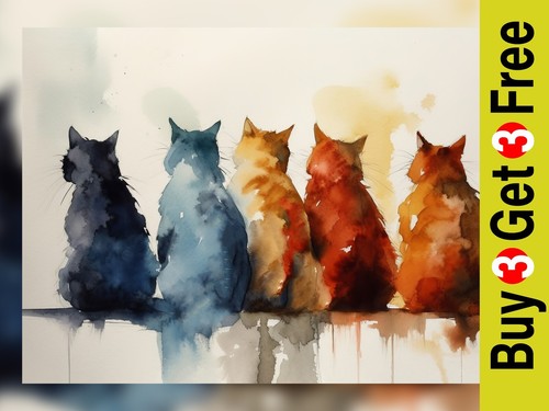 Feline musing katze aquarell - feline,