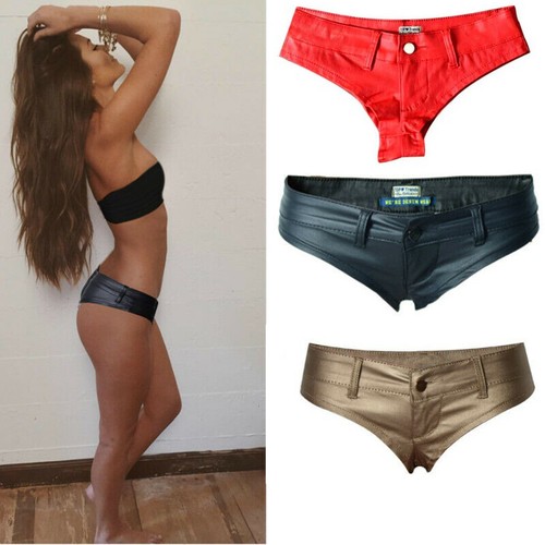 Low waist wetlook mini shorts - waist,
