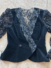 Außergewöhnliche Blazer Jacke Schwarz Pailletten Samt teilweise Transparent