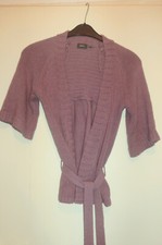 Lila Strickjacke Kurzarm grob gestrickt mit Gürtel offen zu tragen MEXX Gr. S  