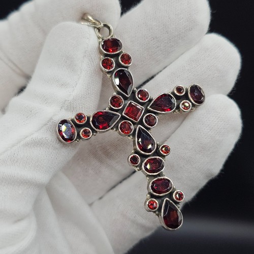 Großes silber granat - granat, kreuz