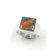 moderner 925 Silber Ring Türkis glatte Platte Bandring Herren Schmuck RW 67