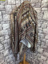 Baumwoll-Tuch Schal Elefanten Fransen Schwarz-bunt Indisch 4c103