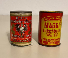 2 Stück alte Blechdose  Werbung für Kinder,Maggi u.Frankfurt,Zubehör,Kaufladen,