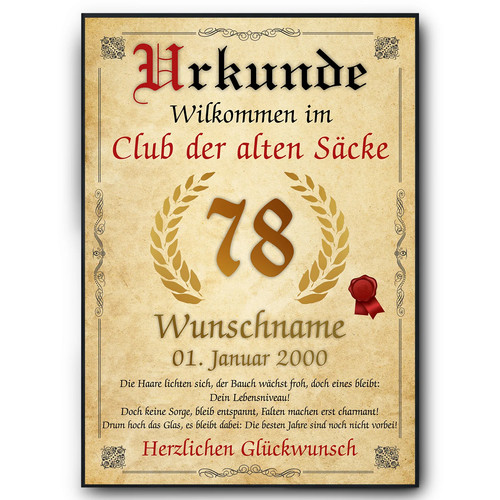 Geburtstag urkunde - 78.,