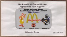 McDonald's: 1996 Super Bowl 30. Dallas Cowboys. Coke. Mineola TX Telefonkarte