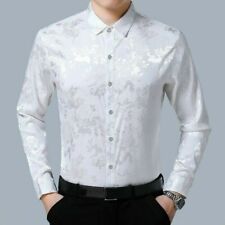 Herren Seide Satin Blume Kleid Hemd Für Business Formelle Lang Ärmel Lockere Top