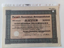 Paragon Kassenblock Aktiengesellschaft Berlin-Oberschöneweide Aktie 1000 RM 1925