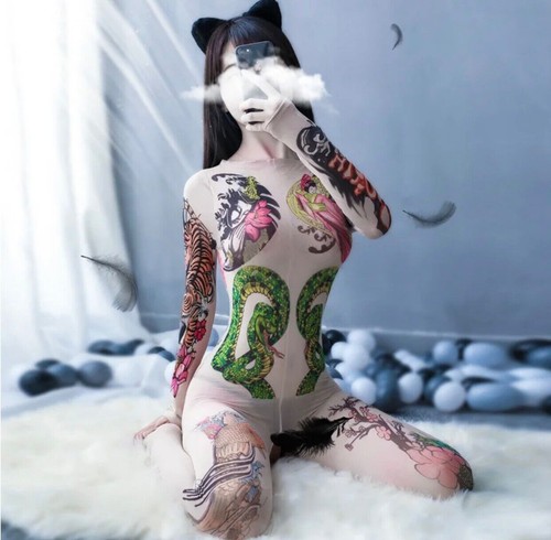 Bodystocking tattoo catsuit - bodystocking,