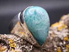 GOLDJUNGE69 GW AMAZONIT; TROPFEN BREIT- EDELSTEIN SILBER-RING (18,1) HANDMADE, U