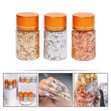  3 Bottles Blattgold Für Nägel Nagel Deko Gold-Silberfolienflocken Glitzern