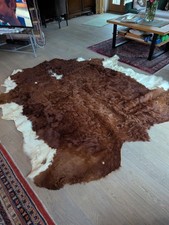 Naturfell Teppich 2,00x2,20, Braun Beige, Kuh Mit Langem Fell, Bio Rind/Ochs