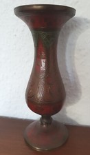 Blumen Vase antik Erbstück Messing vintage verziert Rottöne schwer 18 cm hoch