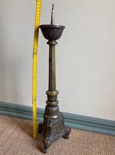 Antik Messing mit Holz Altarleuchter Kerzenhalter Leuchter 19. Jahrhundert