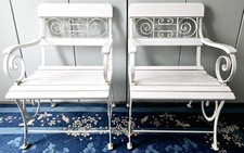 2x Garpa Provence Armlehnen Park Stuhl Weiss Selten Patina Mit Polstern 