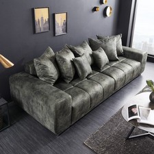 Big Sofa ELEGANCIA 285cm moosgrün Microfaser XXL Couch inkl. Kissen Federkern