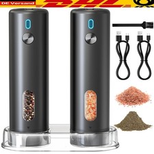 2x LED Pfeffermühle Elektrisch USB Aufladbar Salzmühle Gewürzmühle Set Profi