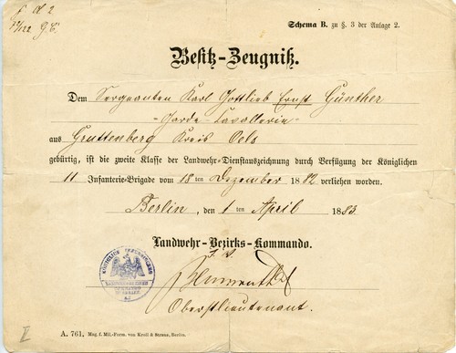 Preussen besitz zeugnis zur - preussen, besitz-zeugnis
