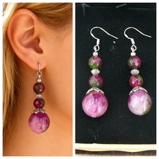 Pfirsichblüte Jade Ohrringe 925 Sterling Silber Damen Ohrhänger S3 Bailysbeads®