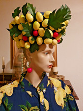 Hut, Zitronen, Kirschen, Blätter, UNIKAT, Handmade, gelb +rot+grün Deko Fasching