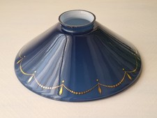 Jugendstil Lampenschirm Überfangglas blau goldverzierte Girlande H 7,5  Ø 20 cm