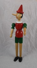 Alte Pinocchio Figur Holz beweglich 60 70er Jahre Original 46 cm Grüne Schultern