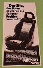 34. Recaro GmbH Ralley Sportsitze Autositze Werbeanzeige Reklame Werbung 1983