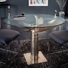 Design Esstisch ELICA 105cm silber Aluminium Schiffsschraube Maritim Glasplatte
