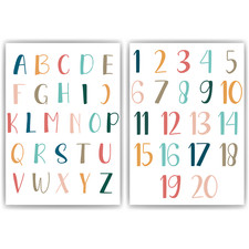 ABC Kinderposter 2er Set Alphabet Lernposter Buchstaben & Zahlen | Kinderzimmer 