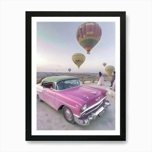 Rosa auto mit - rosa, heißluftballons