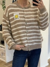 Strickweste Feinstrick Streifen Beige Creme Patch Smile Onesize (L1) H