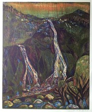 Esteban Fekete Farbholzschnitt "Gebirgslandschaft" signiert